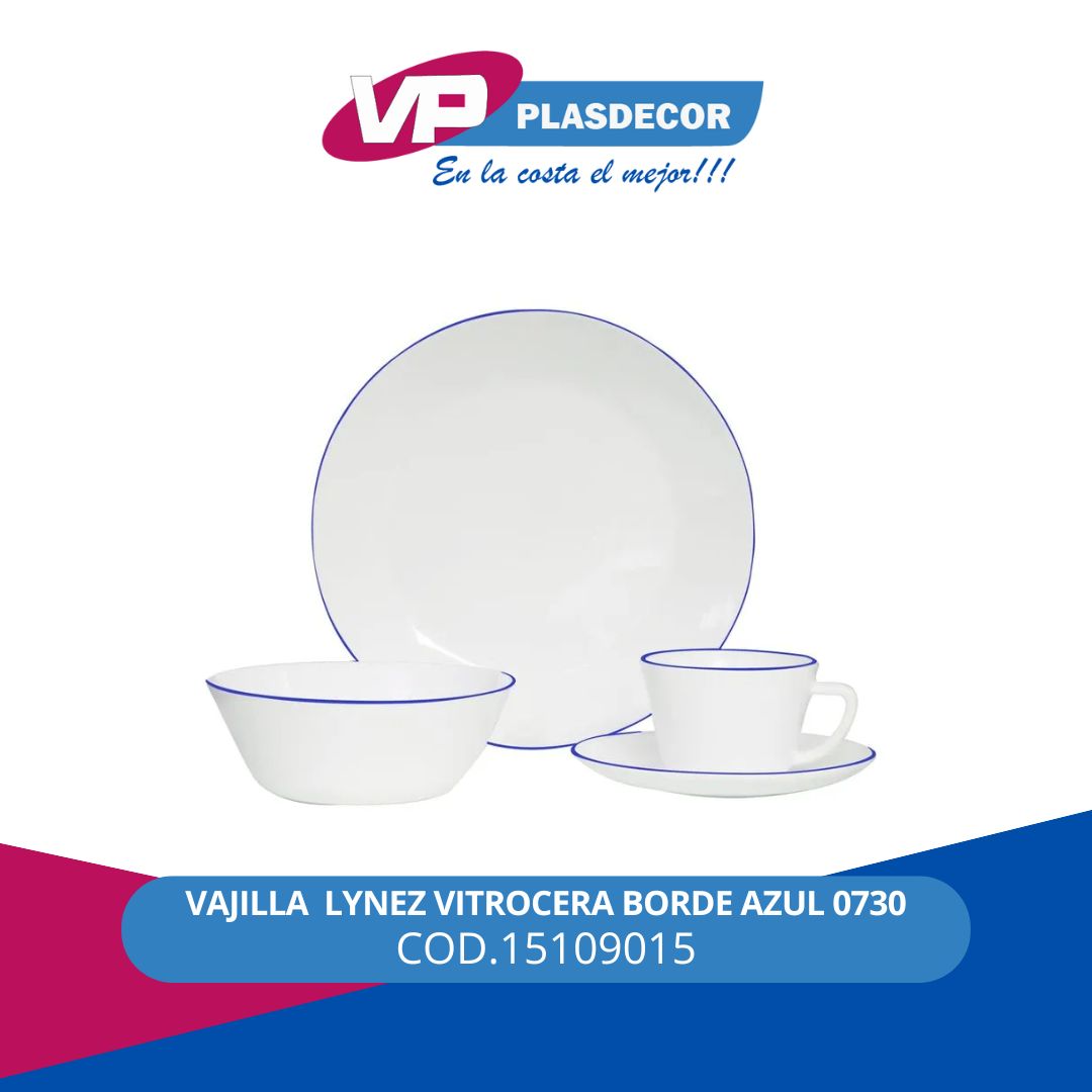 VAJILLA  LYNEZ VITROCERA BORDE AZUL 0730