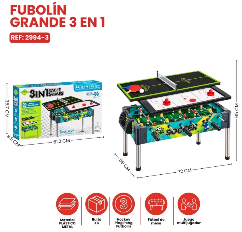 FUTBOLIN 3 EN 1 HOCKEY/PONG 2994-3 J.O