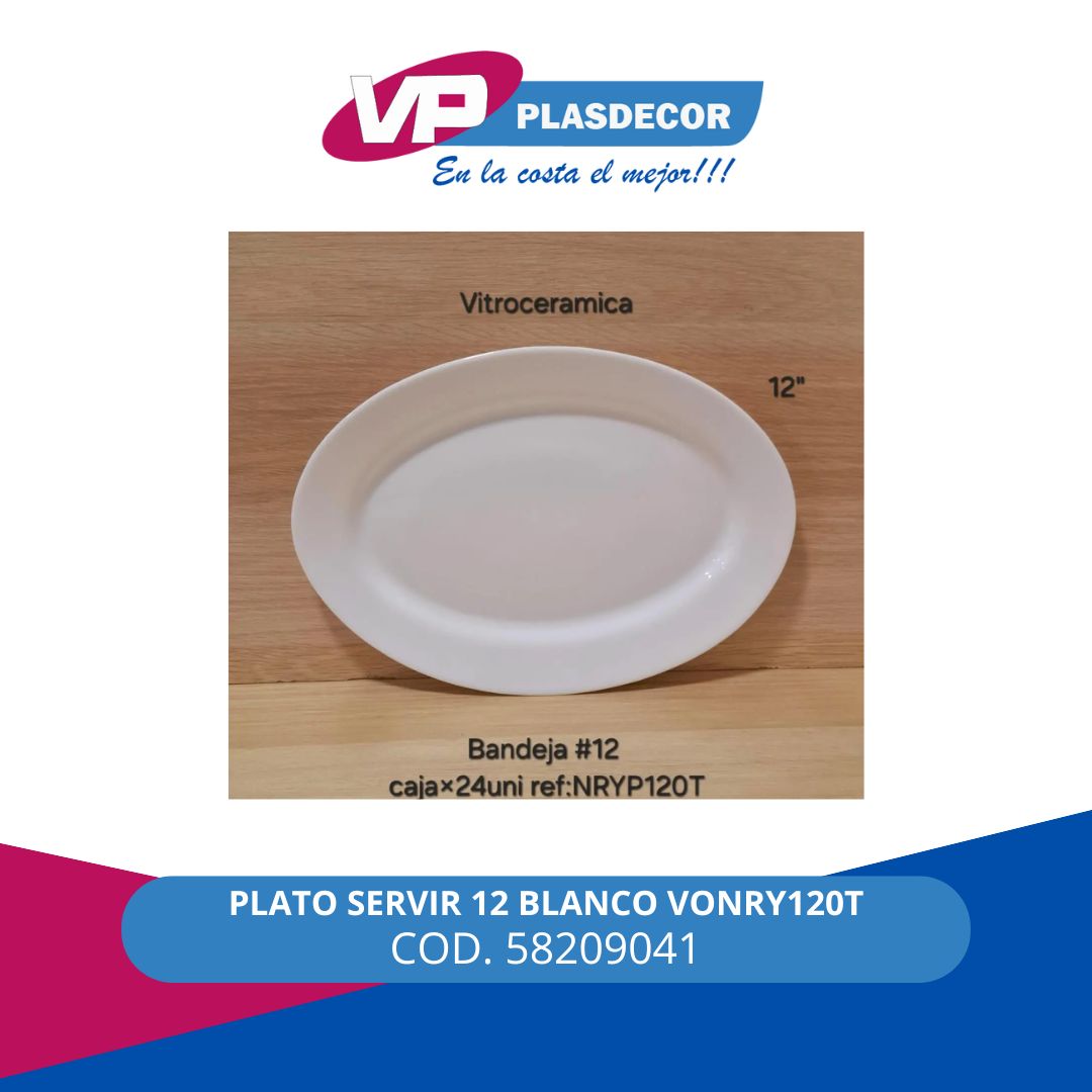 PLATO SERVIR 12 BLANCO VONRY120T DECORGL - Referencia 58209041 en PLASDECOR Montería